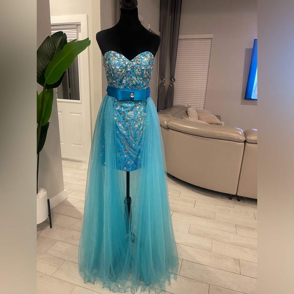 JOVANI strapless bejeweled removable tulle skirt beaded prom formal dress US 4